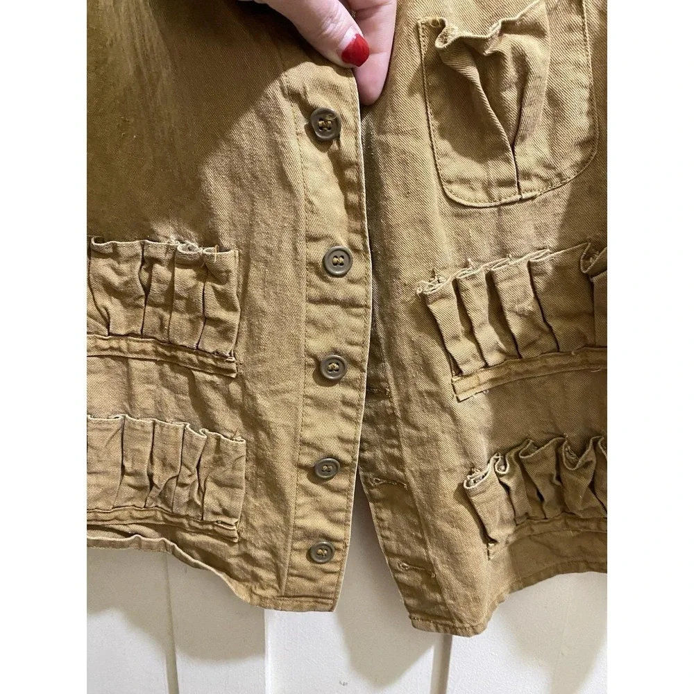 Vintage Riffle Hunting Vest Circa 1940‎ Sz Large Tan Thick Linen Fabric